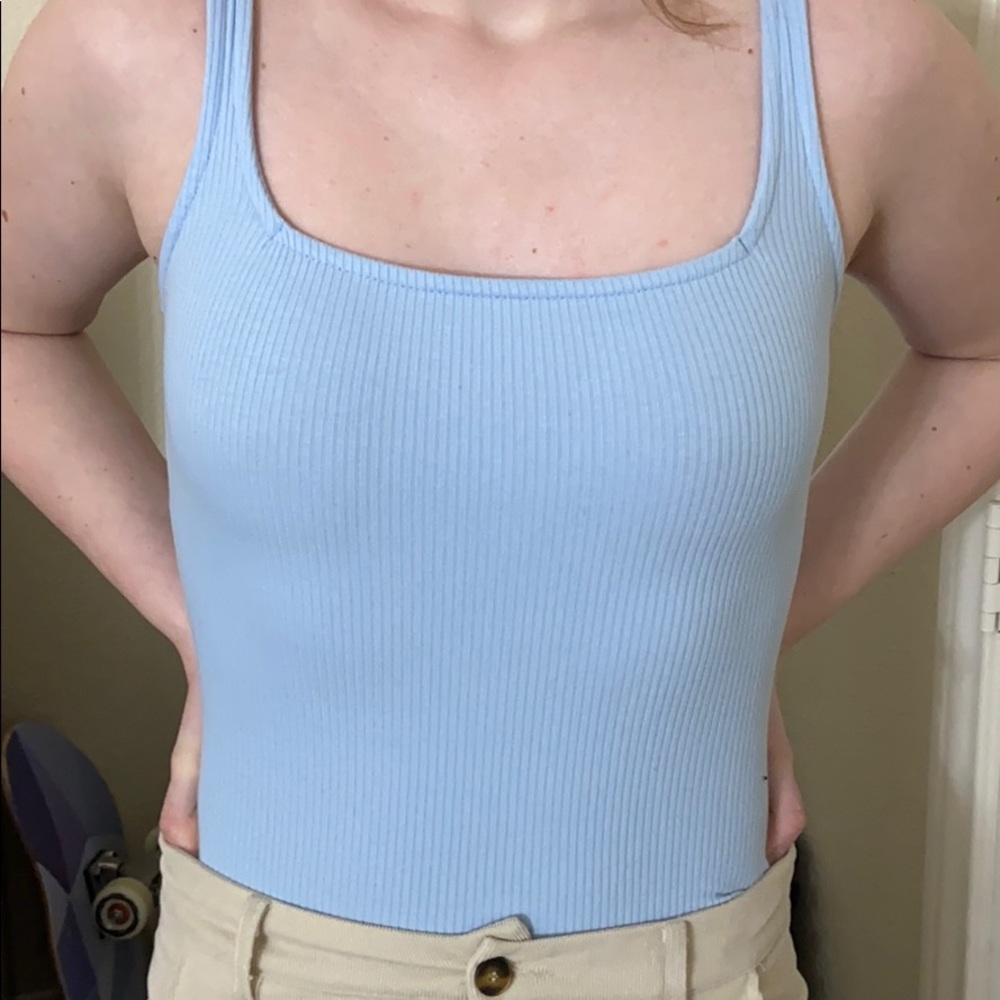 Light blue square neck body suit